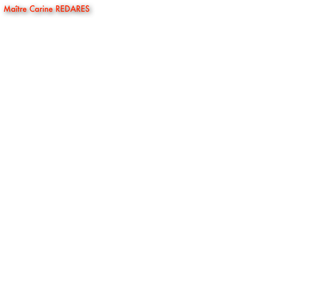 Maître Carine REDARES	Avocat au barreau d'AVIGNON – 
Membre du Conseil de l’Ordre du Barreau d’Avignon
Présidente de la Commission Famille & Patrimoine
Associée de la SELARL RS AVOCATS

Master I de droit privé – option carrières judiciaires – (Faculté de Droit AIX MARSEILLE III) - 1996
Master II Droit privé – (Faculté de Droit AIX-MARSEILLE) - 1997
Examen d’entrée au CRFPA (Cour d’Appel d’AIX en PROVENCE) – 1996
Certificat d’Aptitude à la Profession d’Avocat – Option droit civil – 1998.  Lauréate.
Prix de la Fondation Benjamin ABRAM de l'Ordre des avocats à la Cour d'appel d'Aix-en-Provence 1999/2000.Carine REDARES est plus particulièrement chargée au sein de la SELARL RS AVOCATS des contentieux relatifs au droit des contrats privés (baux, vente, prêt, cautionnement...) et des obligations en général ainsi que des contentieux en matière de droit immobilier (servitudes, revendication, troubles de voisinage…). 

Elle intervient également en droit de la famille et du patrimoine (divorce, séparation PACS et concubins, liquidation de régime matrimonial et des successions...).

Elle assure aussi le conseil, dans la rédaction d'actes, par le recours à l’acte d’avocat, dont elle assure les formalités de publication.